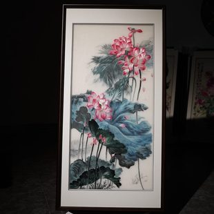 长沙湘绣装 饰艺术 饰挂画清塘荷韵成品玄关壁画软装 刺绣摆件空间装