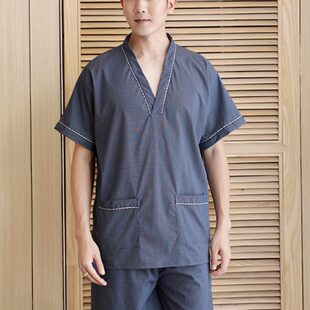 浴衣按摩家居睡衣不起摺大码 汗蒸服男苎麻足疗情侣女款 洗浴温泉