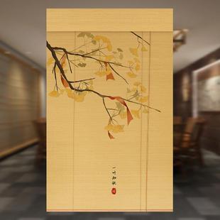 饰竹卷帘 花鸟 印花竹帘卷帘山水图案竹窗帘升降玄关隔断装