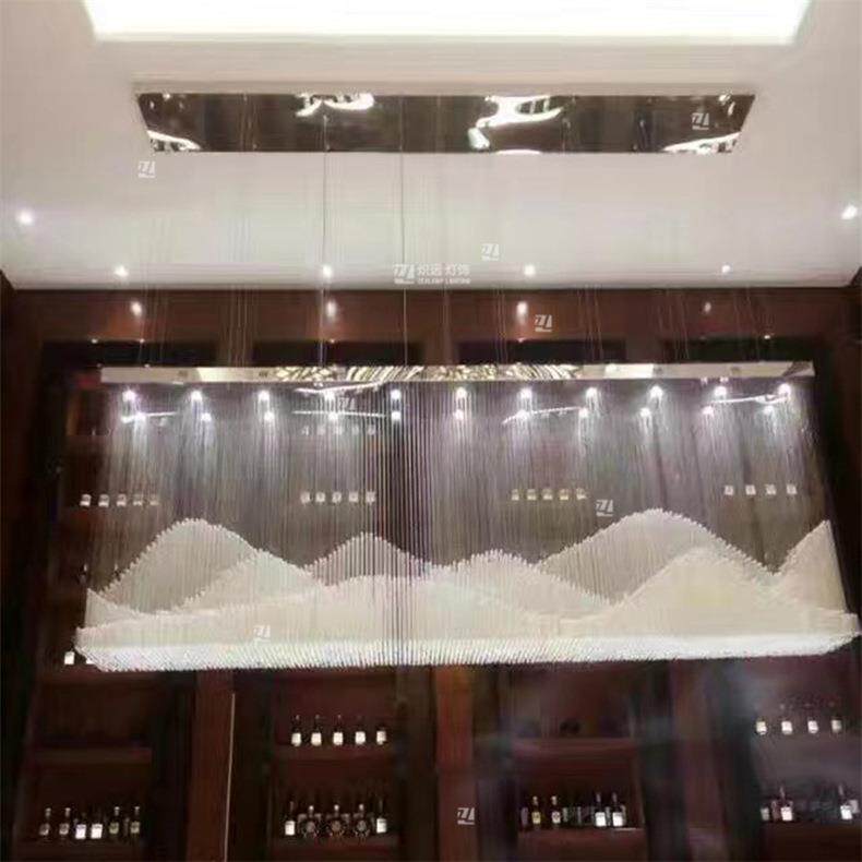 创意假山造形酒店水晶灯山水画吊灯售楼处吧台水晶管装饰吊线灯