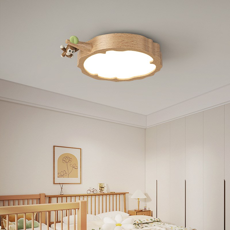 中古风原木卧室灯现代简约创意男孩女孩儿童房护眼主卧房间吸顶灯