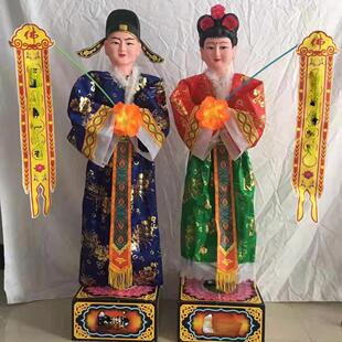 用品丧事童男童女鞠躬事殡葬白弹簧花圈电动金童玉女灵堂hcds