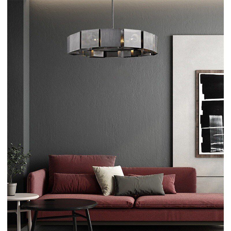 后现代极简艺术灯具设计师简约客厅餐厅卧室黑色金属网格创意吊灯