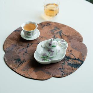 手绘白瓷铃兰花海棠壶承家用功夫点心盘陶瓷干果碟小清新茶承壶垫