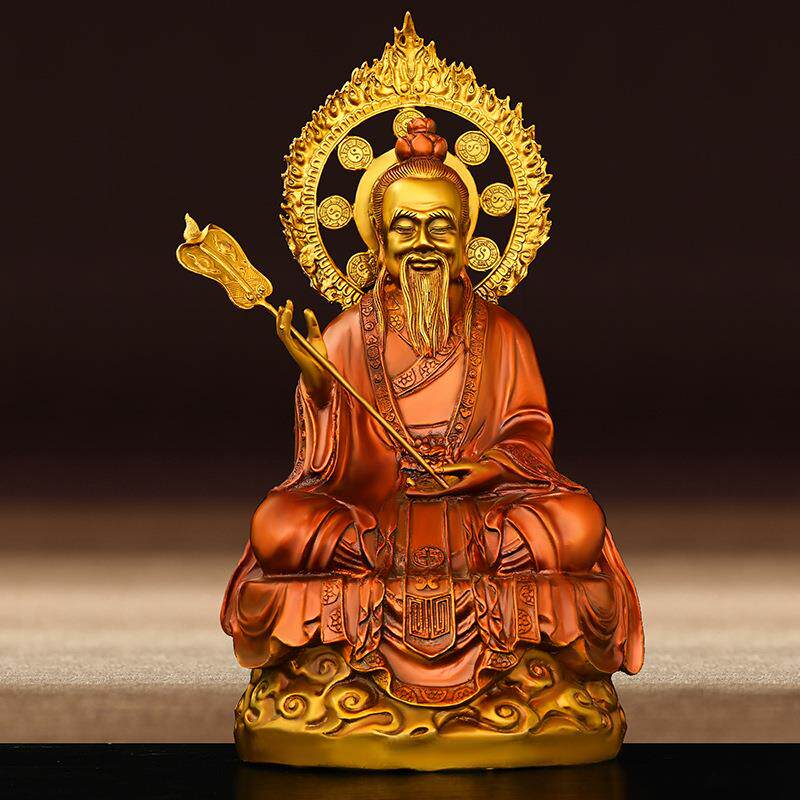 纯铜三清道祖摆件彩绘太上老君铜像灵宝元始道德 家用工艺品