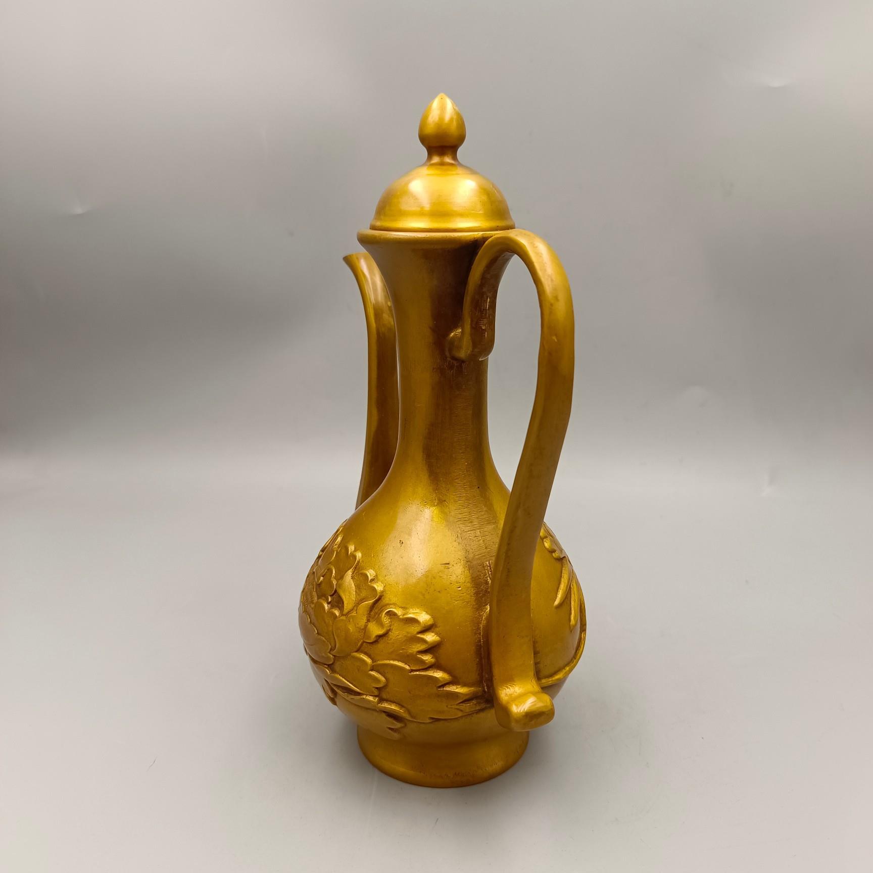 古韵斋 荷花高壶铜酒壶摆件 家居装饰礼品工艺品古玩铜器收藏