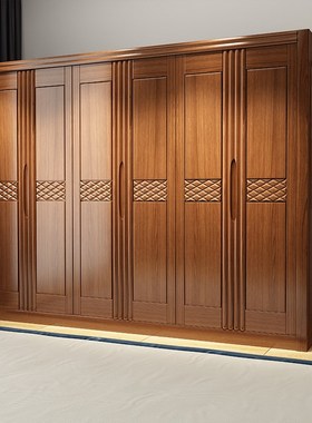 全实木衣柜三四五六平开门中式卧室木质收纳柜家用白色储物衣橱