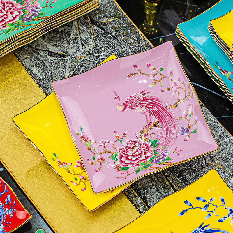 家用骨瓷方菜盘奢华异型深盘乔迁新居礼品瓷酒店骨碟景德镇汤盘,餐饮具,盘,淘宝优惠券,粉丝福利购,淘宝优惠卷