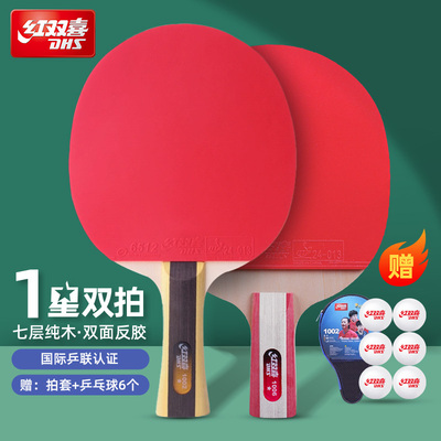 红双喜官方正品乒乓球拍学生儿童初学训练入门1星二星套拍双拍