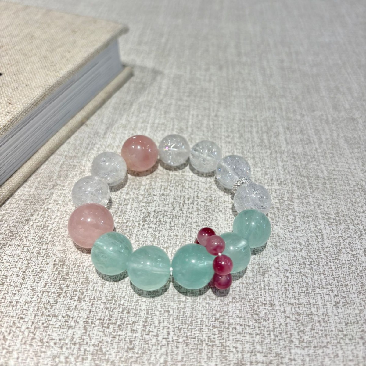 【碎冰粉绿】天然粉水晶绿萤石水晶手串白幽灵手链清新多宝送朋友