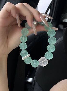 青岚云纹烟云色彩绿萤石串珠手链女清新甜美切面粉水晶手串手饰