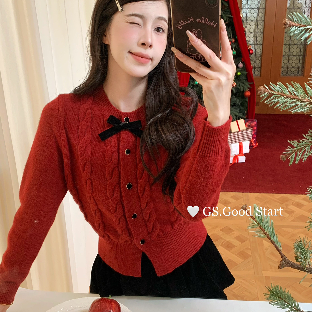 GS.GOOD START-气质千金感蝴蝶结针织开衫(配可拆卸蝴蝶结)G7776