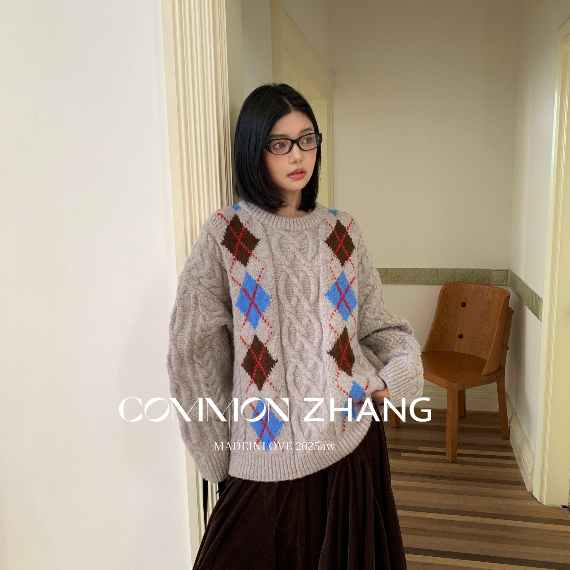 CZ ZHANG-纹钩花宽松慵懒休闲风穿搭软糯保暖毛衣（含10羊毛）452