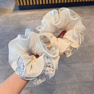 温柔田园风黄色小碎花蓝色卷边大肠发圈日韩仙气少女丸子头花发绳