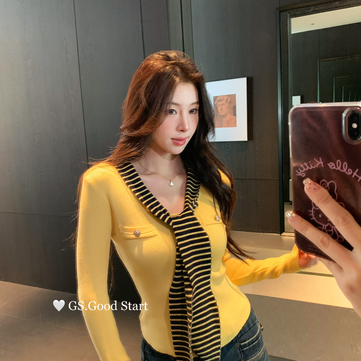 GS.GOOD START-不断包好卖的～冬气质复古条纹海军领针织小衫G768