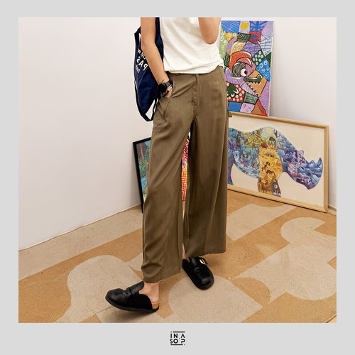 IN.ASOP天丝工装九分显瘦阔腿裤