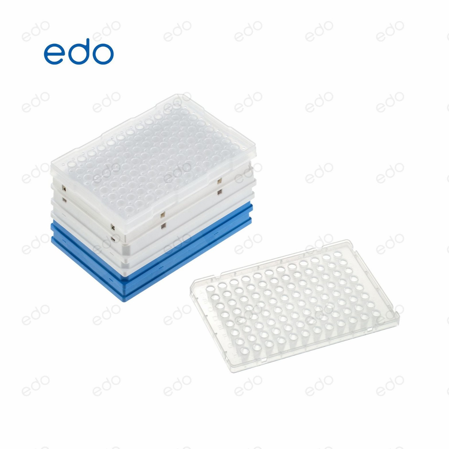 EDO 0.1mL 96孔PCR板-全群边，透明，蓝色框,10块/包,5包/箱