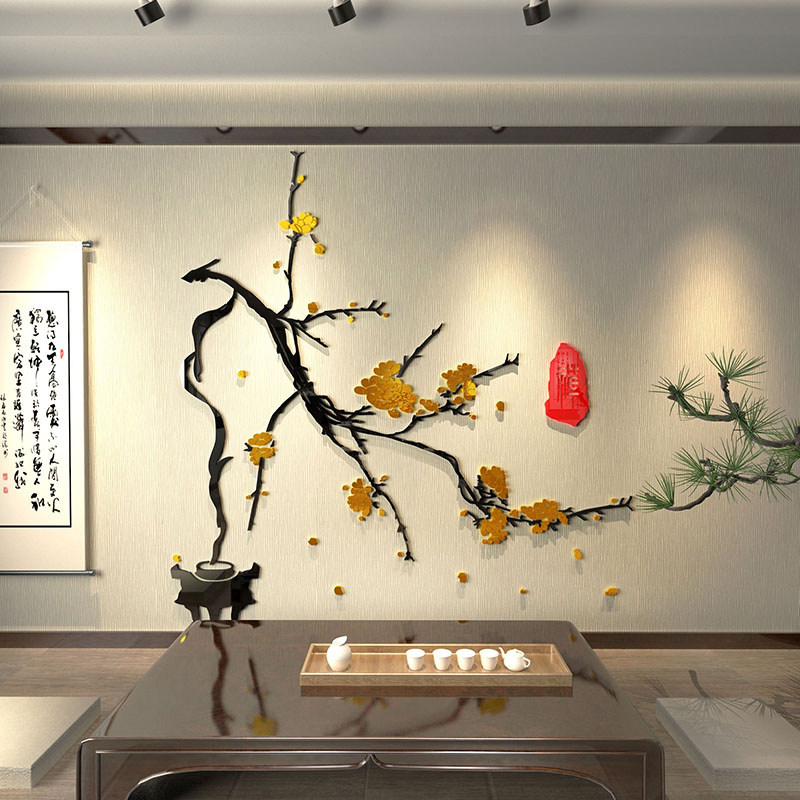 客厅沙发电视背景墙面装饰贴画纸3d立体墙贴自粘梅花走廊玄关壁画