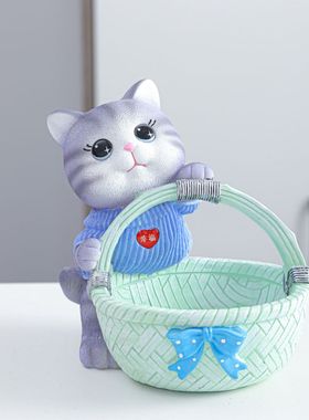 可爱幸福小猫收纳摆件玄关钥匙托盘客厅吧台桌面装饰送女生小礼物