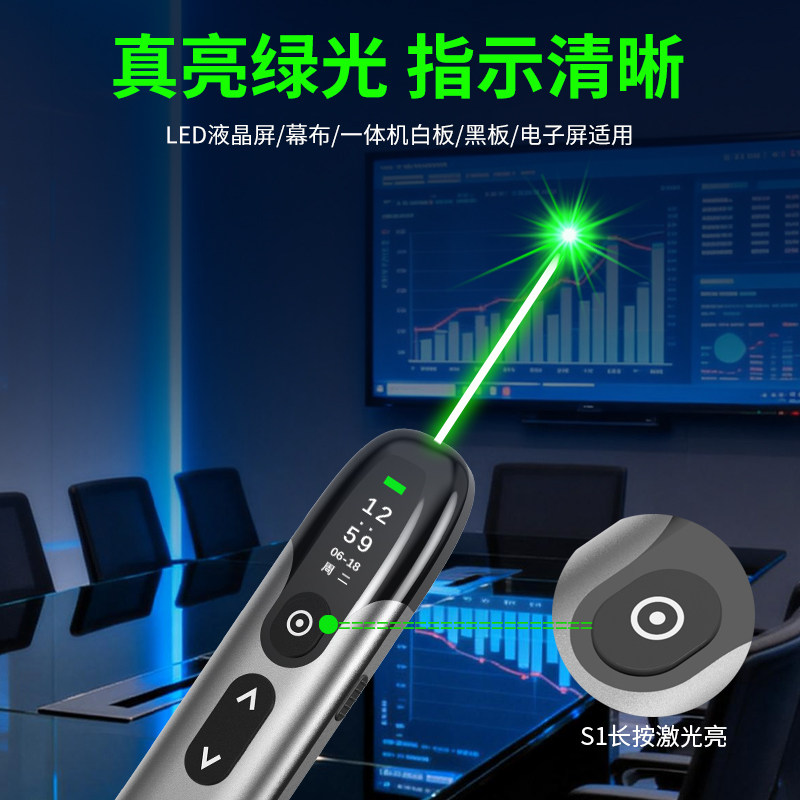 诺咪雅X11 大功率高亮 LED液晶电视用 绿光激光笔充电式远距翻页笔金属机身会议PPT神器