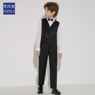 男童西装 黑色马甲春秋潮流痞帅英伦风礼服钢琴演奏儿童演出服 套装