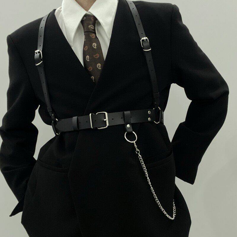 2026新款配西装外套腰封装饰时尚链条暗黑系束腰男女士背带马甲潮