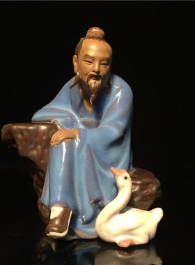 优选石湾公仔陶瓷摆件创意工艺品书房假山盘景古典人物摆件礼品王