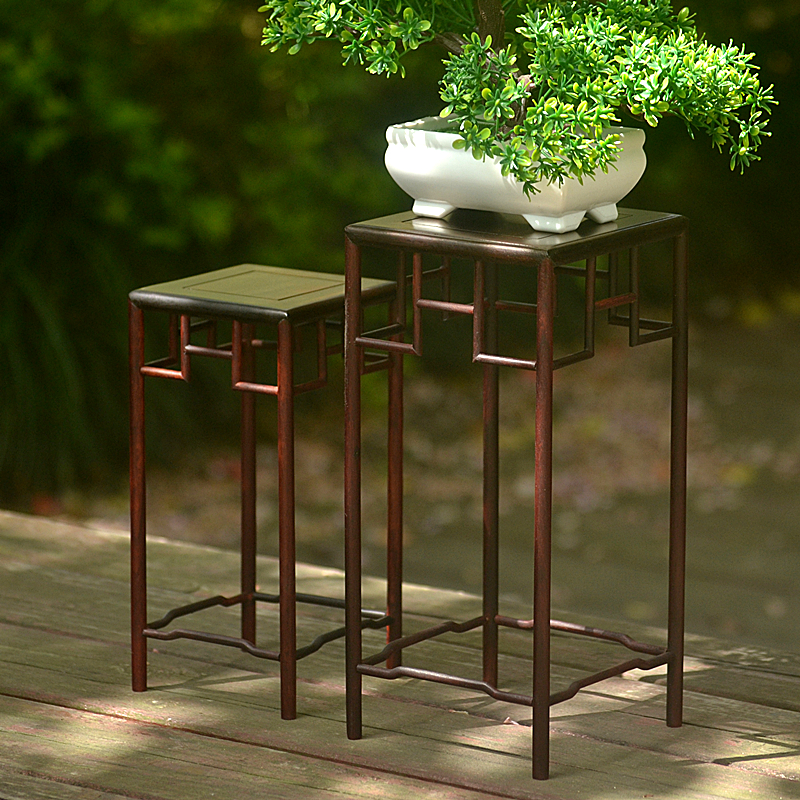 优选红木雕花瓶花盆底座 红酸枝盆景花架花几兰花 实木圆方形底托