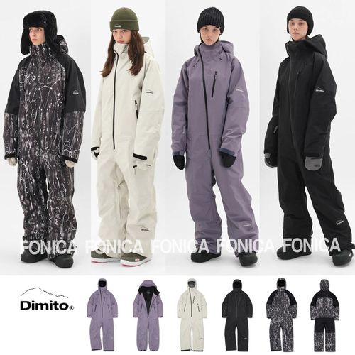 优选24DIMITO韩国连体滑雪服衣防水男女款单板双板白色黑色耐磨防