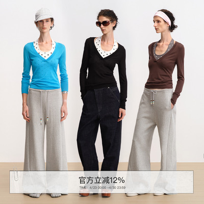 波点撞色两件套叠穿长袖针织衫