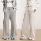 TRUE 抽绳串珠窄腰头直筒侧缝弧形解构感宽松休闲卫裤 NATURE