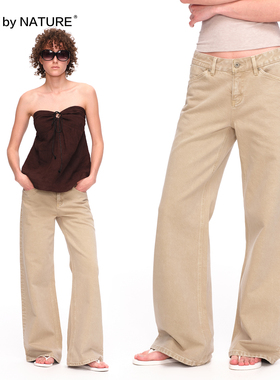 TRUE by NATURE 复古水洗做旧斜纹面料简约百搭低腰直筒牛仔裤女