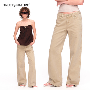 TRUE by NATURE 复古水洗做旧斜纹面料简约百搭低腰直筒牛仔裤女