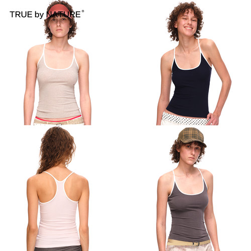 U领撞色弹力收腰小吊带背心