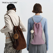 NATURE 复古麂皮拼接抽绳双肩包 TRUE 深咖 粉色