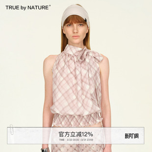 可拆卸飘带挂脖无袖 NATURE 格子背心花苞小众设计感上衣 TRUE