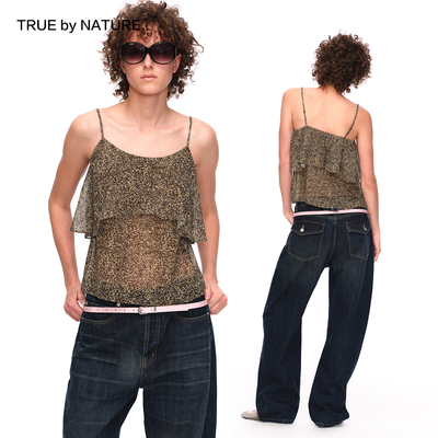 TRUE by NATURE  复古豹纹印花设计感轻盈度假挂脖上衣吊带背心女