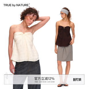 亚麻设计感露背绑带挂脖小吊带背心上衣女 NATURE TRUE