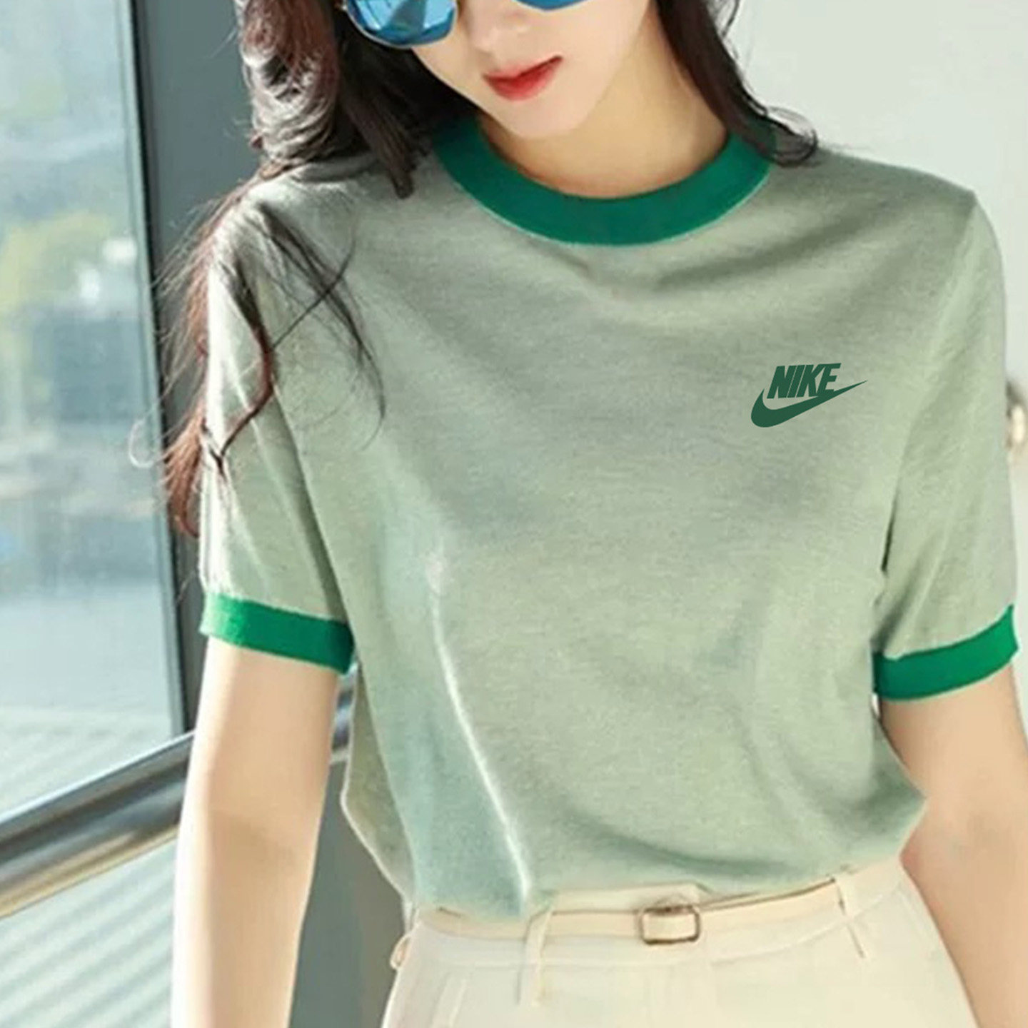 耐克t恤女nike撞色纯棉短袖2026夏新款简约通勤薄款上衣