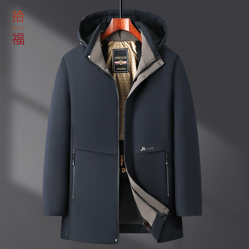中老年男士连帽可拆卸加厚保暖