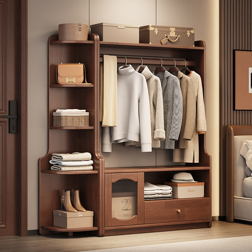 实木挂衣架落地卧室储物柜