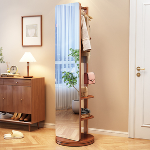 实木挂衣架卧室落地衣帽架带镜子一体客厅家用可移动多功能置物架
