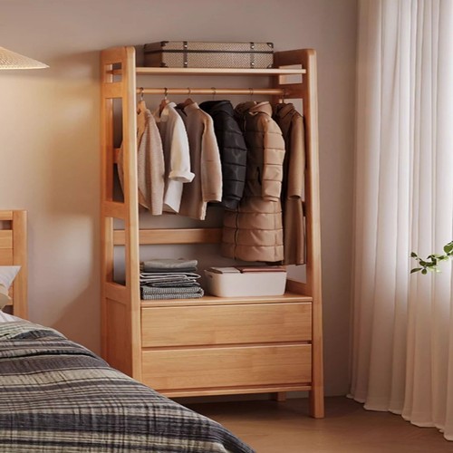 实木床头柜置物架一体衣帽