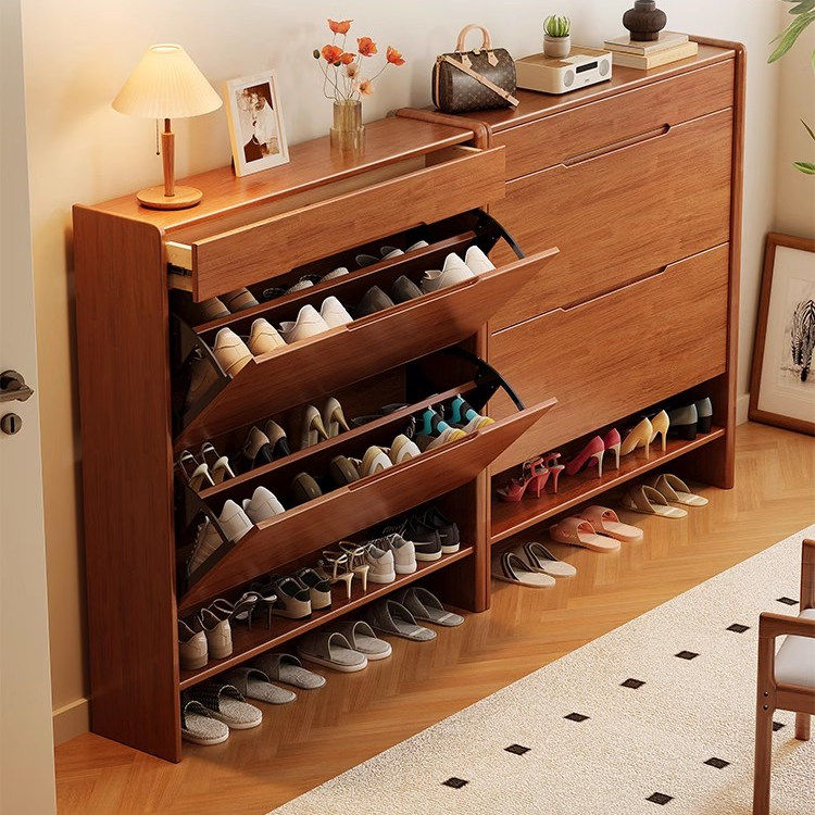 实木鞋柜家用门口超薄翻斗式现代简约门厅柜大容量小户型储物鞋架