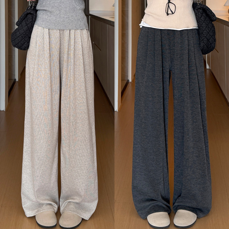 加绒针织糯米裤女2025新款秋季显瘦垂感高腰山本小个子休闲阔腿裤