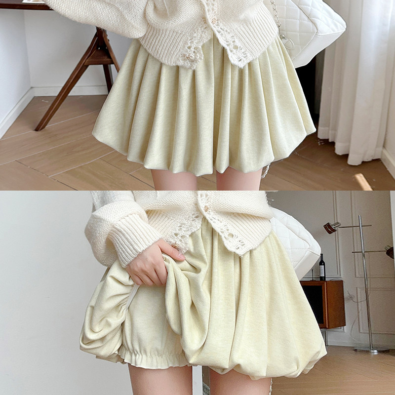 淡黄色半身百褶裙女花苞裙裤2025秋季新款高腰小个子糯米A字短裙,女装/女士精品,休闲裤,淘宝优惠券,粉丝福利购,淘宝优惠卷