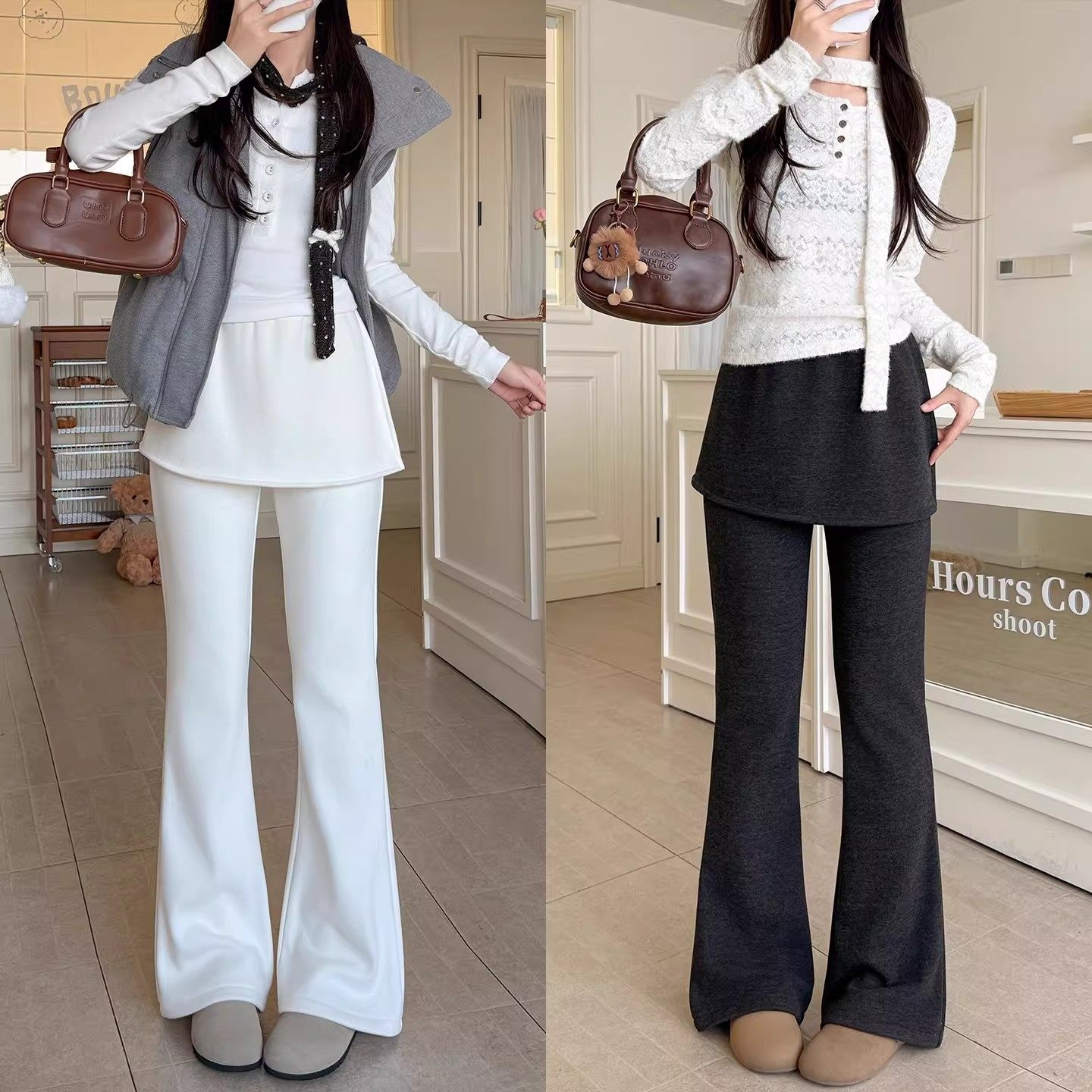 假两件微喇裤带屁帘裤子女秋冬新款宽松垂感阔腿加绒喇叭休闲裤,女装/女士精品,休闲裤,淘宝优惠券,粉丝福利购,淘宝优惠卷