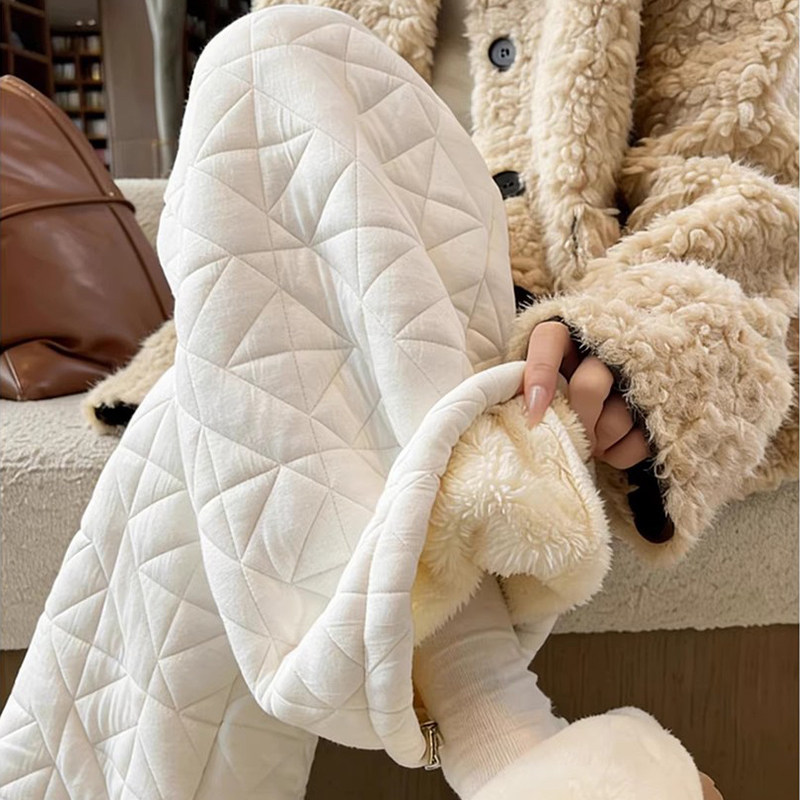 菱形格子加绒阔腿裤女秋冬季2026年百搭流行慵懒松弛宽松东北棉裤,女装/女士精品,休闲裤,淘宝优惠券,粉丝福利购,淘宝优惠卷