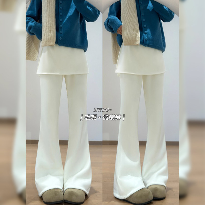 2025秋冬时尚显瘦舒适韩国东大门屁帘假两件休闲裤女加绒微喇叭裤