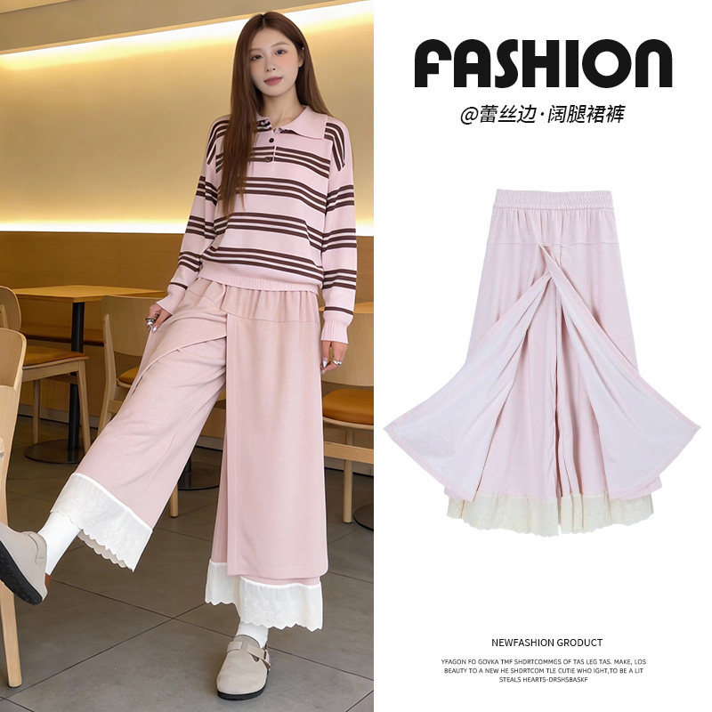 立体腰蕾丝花边阔腿裤女秋冬2026新款日常百搭高腰显瘦拼接裙裤子,女装/女士精品,休闲裤,淘宝优惠券,粉丝福利购,淘宝优惠卷